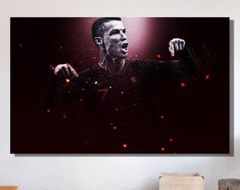 Cristiano Ronaldo Wandkunst, Portugal Poster, Cristiano Ronaldo Leinwand, Leinwand Fußball, Fußball Kunst, Portugal Fußballer Druck, Geschenk für Männer