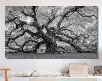 Big Angel Oak Tree Panoramic Canvas Art Charleston South Carolina Angel Oak Tree Print Tree Wall Art Tree Painting Oak Tree Nature Wall Art