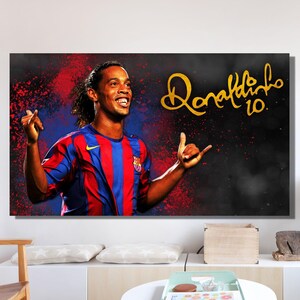 Ronaldihno Poster, Barcelona Fußball Poster, Ungerahmt Fußball Druck,Ronaldihno Leinwand Wandkunst, Fußball Dekoration, Brasilien Fußball Poster