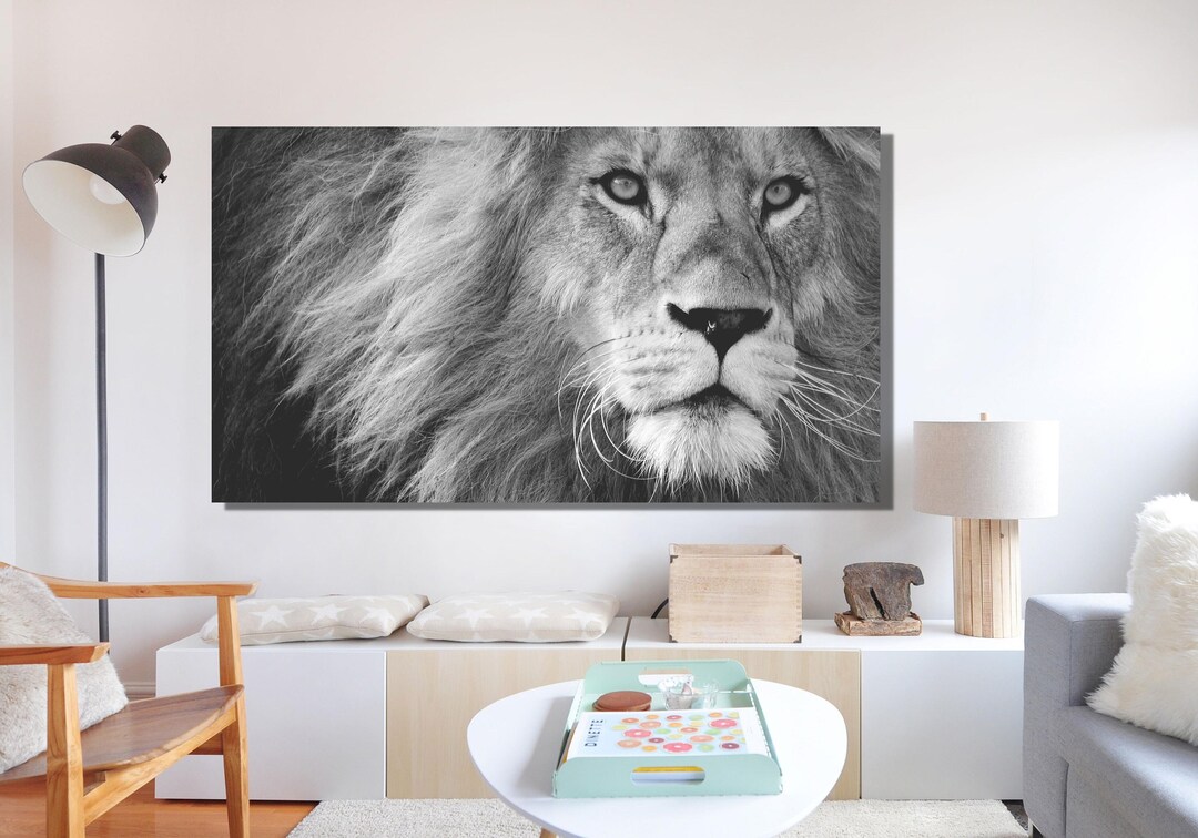 Black and White Lion Poster Lion Canvas Print Lion Wall Decor Etsy