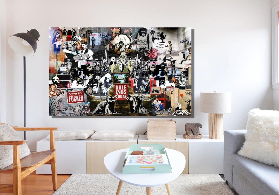 Banksy Collage Canvas Wall Art,banksy Collage Abstract Wall Decor