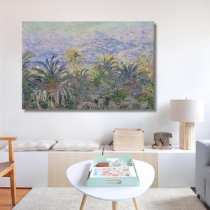 Póster en lienzo &quot;Palmeras en Bordighera&quot; de Claude Monet, galería de arte mural, impresión, arte mural en lienzo, regalo hecho a mano, regalo de Halloween, regalo de Navidad