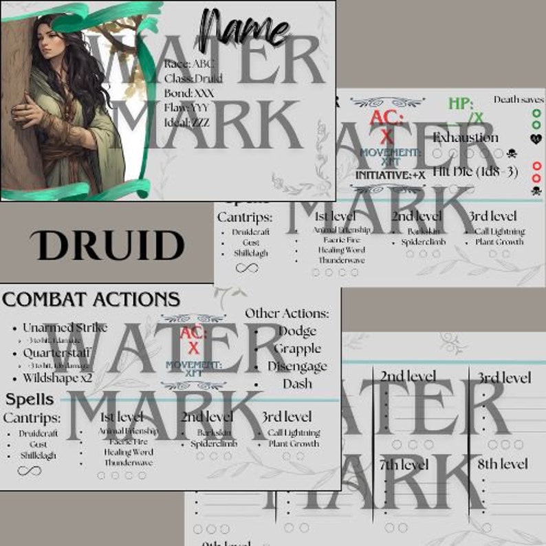 Customizable D&D Character Reference Cards laminated 5x7 Declutter ...