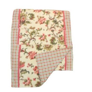 Waverly Quilted Reversible Placemats , Pink floral and Plaid on Reverse Side (4)  Cotton Mats Four, Country Cottage
