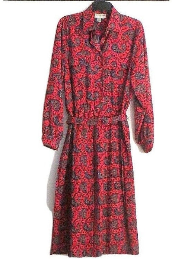 SCHRADER  Red Paisley Secretary Dress,   Office, C