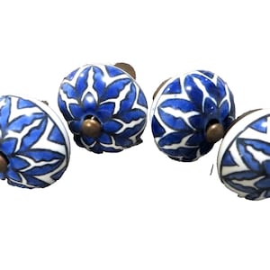 Vintage Blue & White Drawer Pulls. Floral Ceramic Knobs,Set of 4