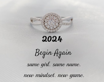 Bague circulaire Begin Again 2024, cadeau du Nouvel An, bague de promesse pour petite amie, cadeau de la Saint-Valentin pour fille, bijoux de mariage, cadeau de demoiselle d'honneur