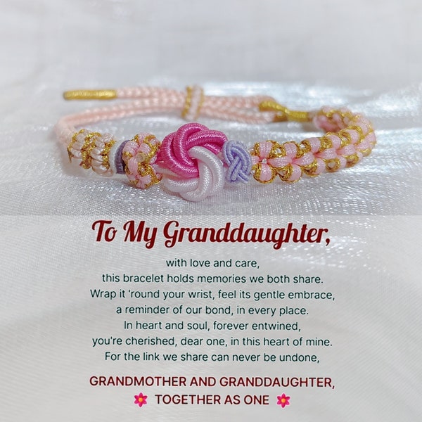 À ma petite-fille, ma grand-mère et ma petite-fille réunis comme un seul bracelet avec noeuds floraux, cadeau unique pour elle, bracelet fait main, cadeau d'anniversaire