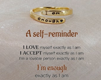 A Self-reminder Gift, Sterling Silver I Am Enough Ring, Love Yourself Ring, Birthday Gift For Her, Gift For Self, Promise Ring For Self