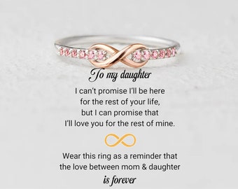 To My Daughter Infinity Ring - The Love Between Mom & Daughter is forever - Sterling Silver Ring - Pink Stone Ring - Back To School Gift