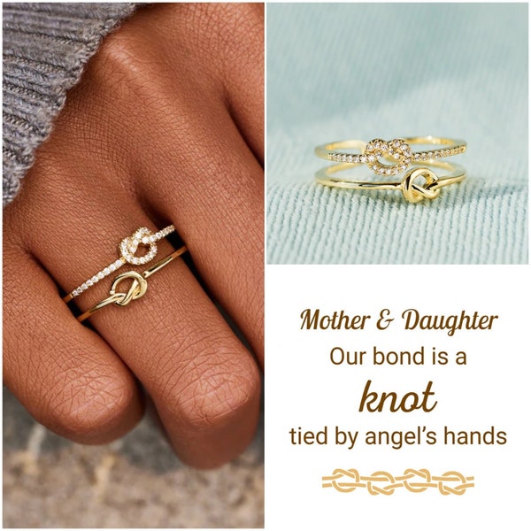 To My Daughter Double Row Knot Ring, Mother & Daughter Our Bond Is A Knot Tied By Angel's Hands, Unique Adjustable Jewelry Gift For Her