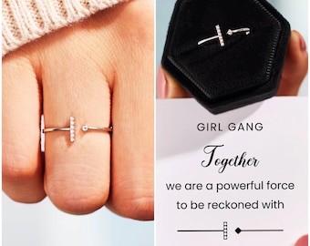 Girl Gang Minimalist T Shaped Ring, Girl Gang Together, We Are A Powerful Force To Be Reckoned With, Bridesmaid Gifts, Best Friend Gift