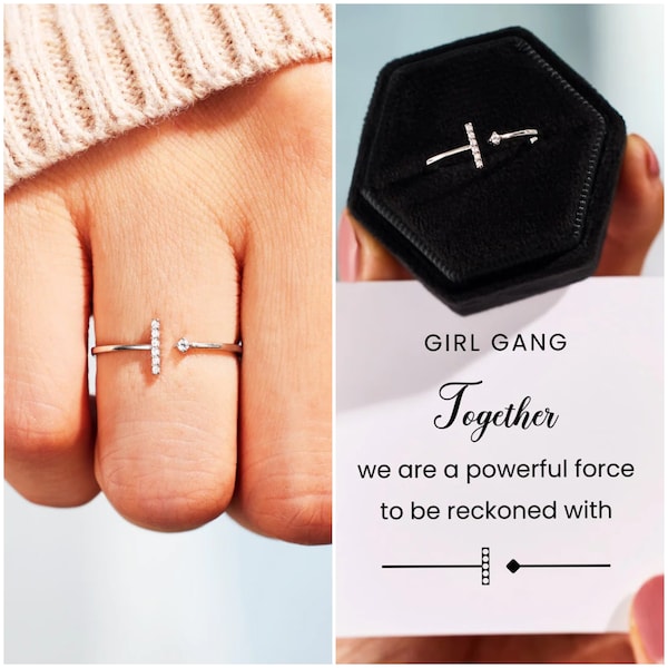 Girl Gang Minimalist T Shaped Ring, Girl Gang Together, We Are A Powerful Force To Be Reckoned With, Bridesmaid Gifts, Best Friend Gift