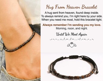 Hug From Heaven Morse Code Bracelet - A Hug Sent From Heaven, Found Deep Inside - Until We Meet Again Bracelet