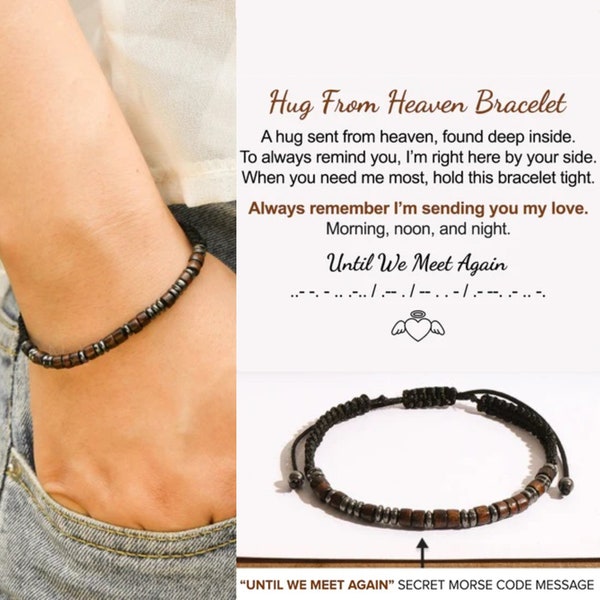 Hug From Heaven Morse Code Bracelet - A Hug Sent From Heaven, Found Deep Inside - Until We Meet Again Bracelet