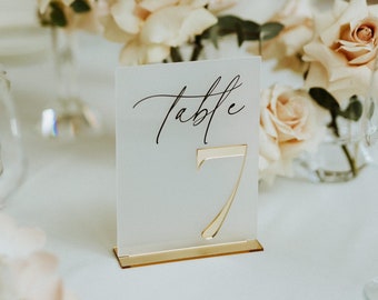 Wedding Table Numbers - Frosted Acrylic 3D Gold Mirror Table Numbers - Wedding Table Signs - Wedding Table Decor - Reception Signs