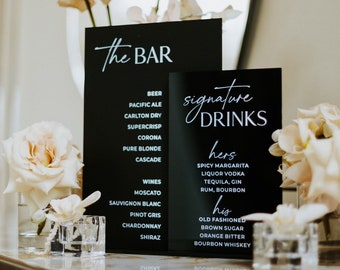 Wedding Bar Sign - Signature Drinks - Wedding Bar Menu - Signature Cocktails - His and Hers Drinks - Wedding Black Bar Sign