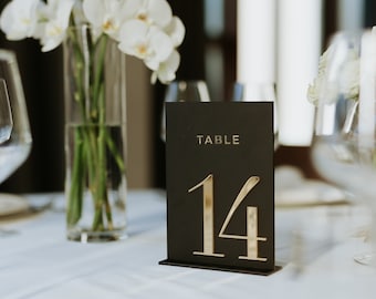 Black and Gold Wedding Table Numbers - Free Standing Table Numbers - Wedding Table Number Signs - Wedding Signage - 5 x 7 Table Numbers