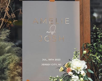 Acrylic Wedding Welcome Sign with 3D Gold Mirror Names - Personalized Wedding Sign - Wedding Reception Signage - Engagement Party Sign