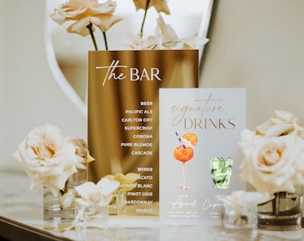 Wedding Bar Sign Gold Mirror - Signature Drinks Sign - Acrylic Wedding Bar Menu - Bar Signage - His and Hers Drinks