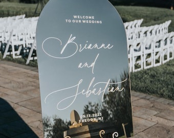 Silver Mirror Wedding Sign - Acrylic Welcome Sign - Arched Wedding Sign - Wedding Decor - Ceremony Welcome Sign - Wedding Reception Signage