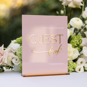 Juego de tres letreros de boda - Letrero acrílico de 20 x 25 cm - Decoración de mesa rosa empolvado - Libro de visitas, tarjetas y regalos, En memoria de un ser querido - Letrero de recepción