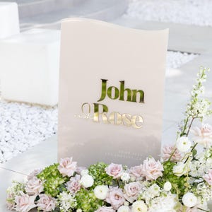 Wedding Acrylic Welcome Sign - Beige Wedding Signage - 3D Gold Mirror Wedding Decor - Ceremony Welcome Sign - Custom Acrylic Sign