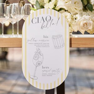 Floating Wedding Bar Sign - Lemon Signature Cocktail Menu - Yellow Acrylic Bar Sign - Italian Themed Drink Sign - Bar Menu Wedding Sign