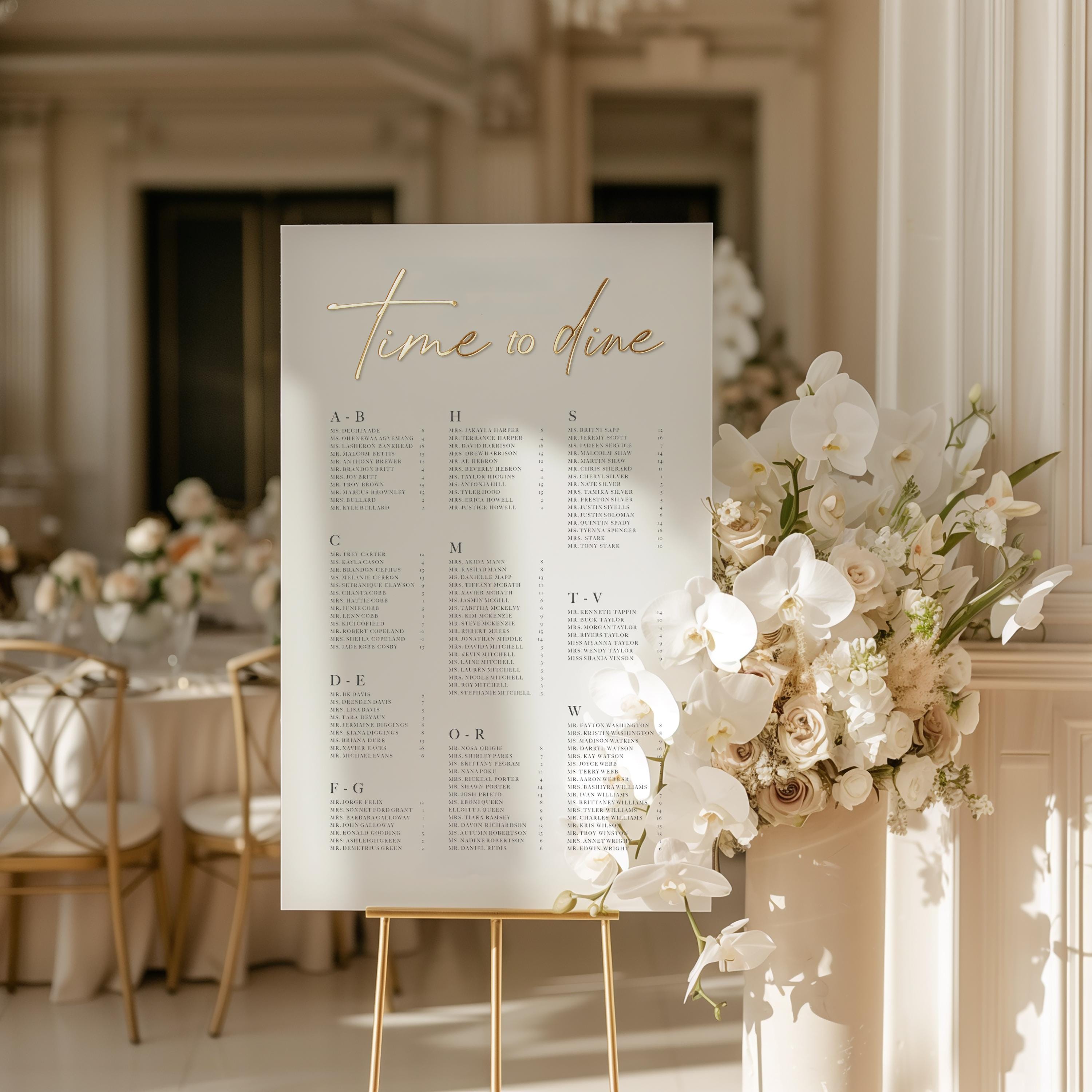 Seating Chart Sign - White Acrylic Reception Table Plan - Custom