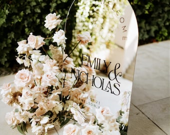 Arched Silver Mirror Wedding Welcome Sign - Wedding Entrance Sign - Wedding Signage - Ceremony & Reception Welcome Sign - Wedding Decor