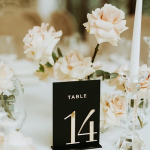 Black and Gold Wedding Table Numbers - Free Standing Table Numbers - Wedding Table Number Signs - Wedding Signage - 5 x 7 Table Numbers image 4