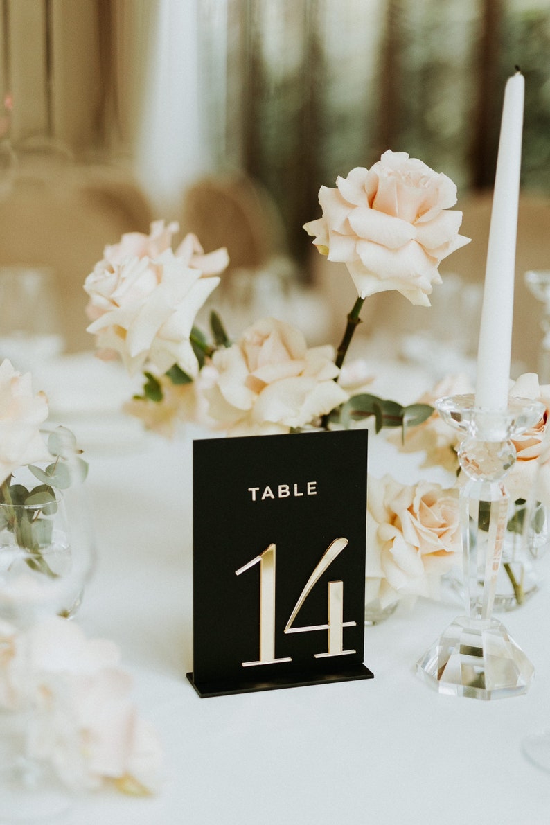 Black and Gold Wedding Table Numbers - Free Standing Table Numbers - Wedding Table Number Signs - Wedding Signage - 5 x 7 Table Numbers image 4