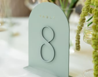Arched Acrylic Table Number - Wedding Table Signs - Sage Green Wedding Decor - 3D Table Numbers - Wedding Reception Table Decor