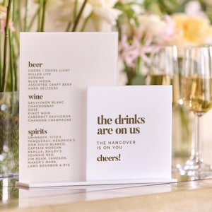 Menu de bar de mariage blanc et beige - enseigne de bar en acrylique pour mariage - menu de boissons personnalisé enseigne de mariage - enseigne de réception open bar