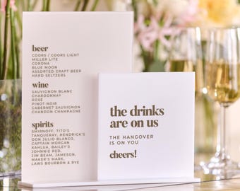 White Beige Wedding Bar Menu - Acrylic Bar Sign for Wedding - Custom Drinks Menu Wedding Sign - Open Bar Reception Sign