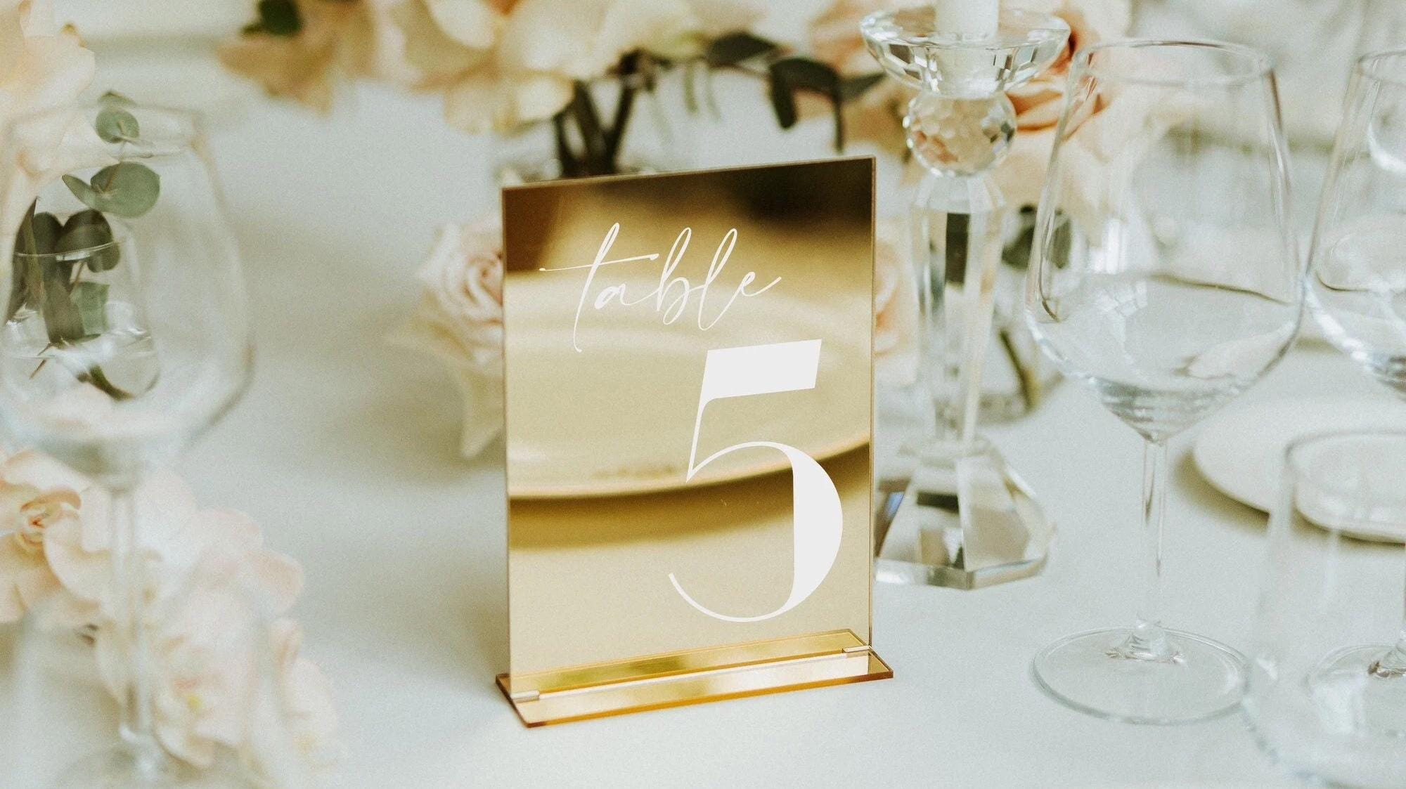 20 Tarjetas De Lugar Acrílicas Espejo Dorado, 8.9x4.4 Cm, Para Mesas De Boda Y Eventos