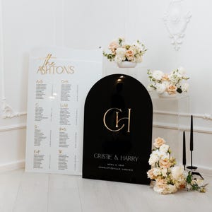 Wedding Welcome Sign and Seating Chart Set - Black and White Acrylic Signs - 3D Mirror Wedding Sign Bundle - Custom Ceremony Signage