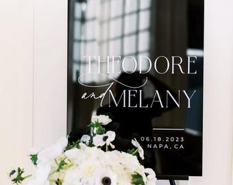 Letrero de bienvenida de acrílico negro para boda - Señalización de boda - Decoración de boda negra - Letrero de acrílico personalizado - Letrero de bienvenida para recepción