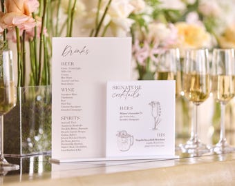 Wedding Bar Menu Sign - Acrylic Wedding Bar Sign - Square Signature Drinks Sign - White and Beige Signature Cocktails Sign