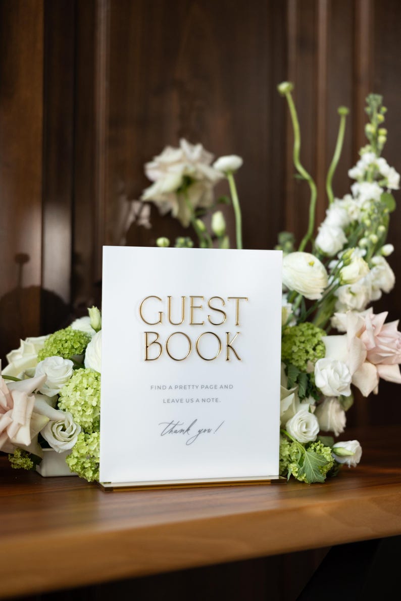 White Acrylic Wedding Sign Set - 8x10 Guestbook, Cards & Gifts, Memory ...