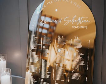 Arch Seating Chart Alphabetical Order - Gold Mirror Acrylic - Wedding Seating Plan Sign - Please Be Seated - Wedding Reception Sign