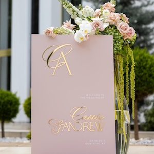 Wedding Welcome Sign with 3D Gold Mirror Names - Acrylic Wedding Sign - Reception Signage - Ceremony Welcome Sign - Wedding Decorations