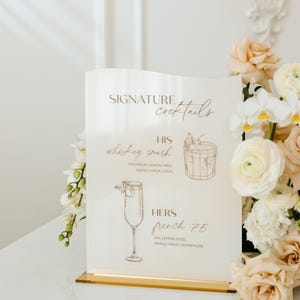 Beige Acryl Bar Schild - Hochzeit Bar Menü - Gold Spiegel Cocktailkarte - Signature Cocktails - Seine und Ihre Getränkekarte