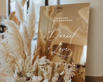 Acrylic Wedding Welcome Sign - Gold Mirror Signage - Wedding Reception Decor - Custom Ceremony Decor - Personalized Welcome Sign