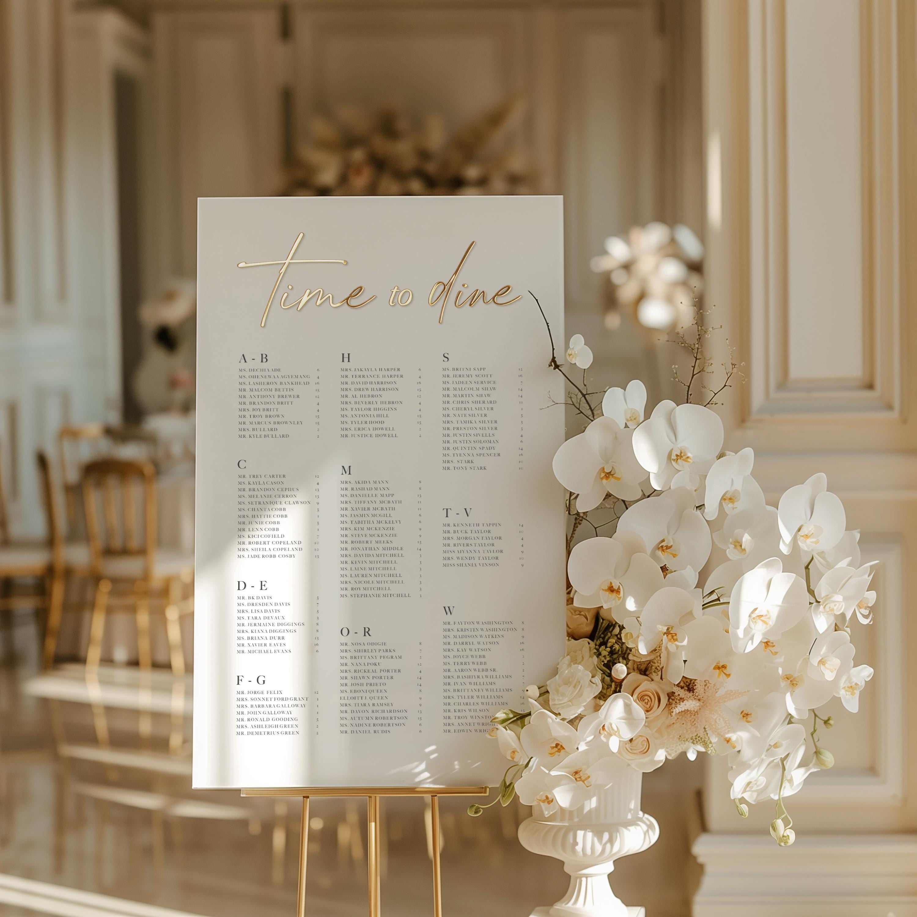 Seating Chart Sign - White Acrylic Reception Table Plan - Custom