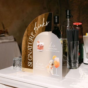 Gold Mirror Acrylic Wedding Bar Sign - Frost Acrylic Wedding Decor - Wedding Reception Signs - Wedding Bar Menu - Signature Drinks Sign