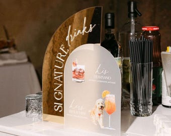 Gold Mirror Acrylic Wedding Bar Sign - Frost Acrylic Wedding Decor - Wedding Reception Signs - Wedding Bar Menu - Signature Drinks Sign