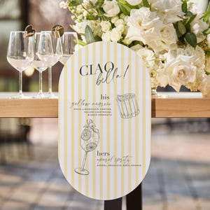 Enseigne flottante pour boissons signature - enseigne de boisson jaune citron - mariage italien - enseigne de bar en acrylique personnalisée - menu de bar personnalisé