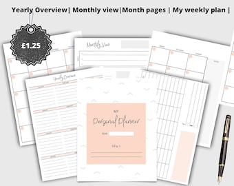 Undated Printable Planner,  Yearly planner, Monthly Planner, Weekly planner, Daily Planner.