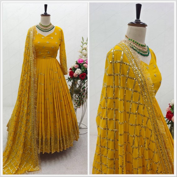 Party Wear Yellow color Georgette fabric Gown : 1893280